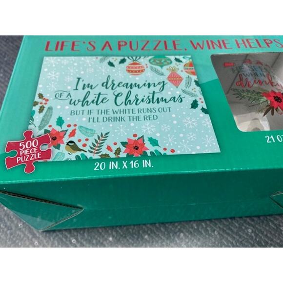 New! CHRISTMAS Life's A Puzzle, Wine Helps - Stemless Wine Glass & Puzzle Set - Picture 8 of 8